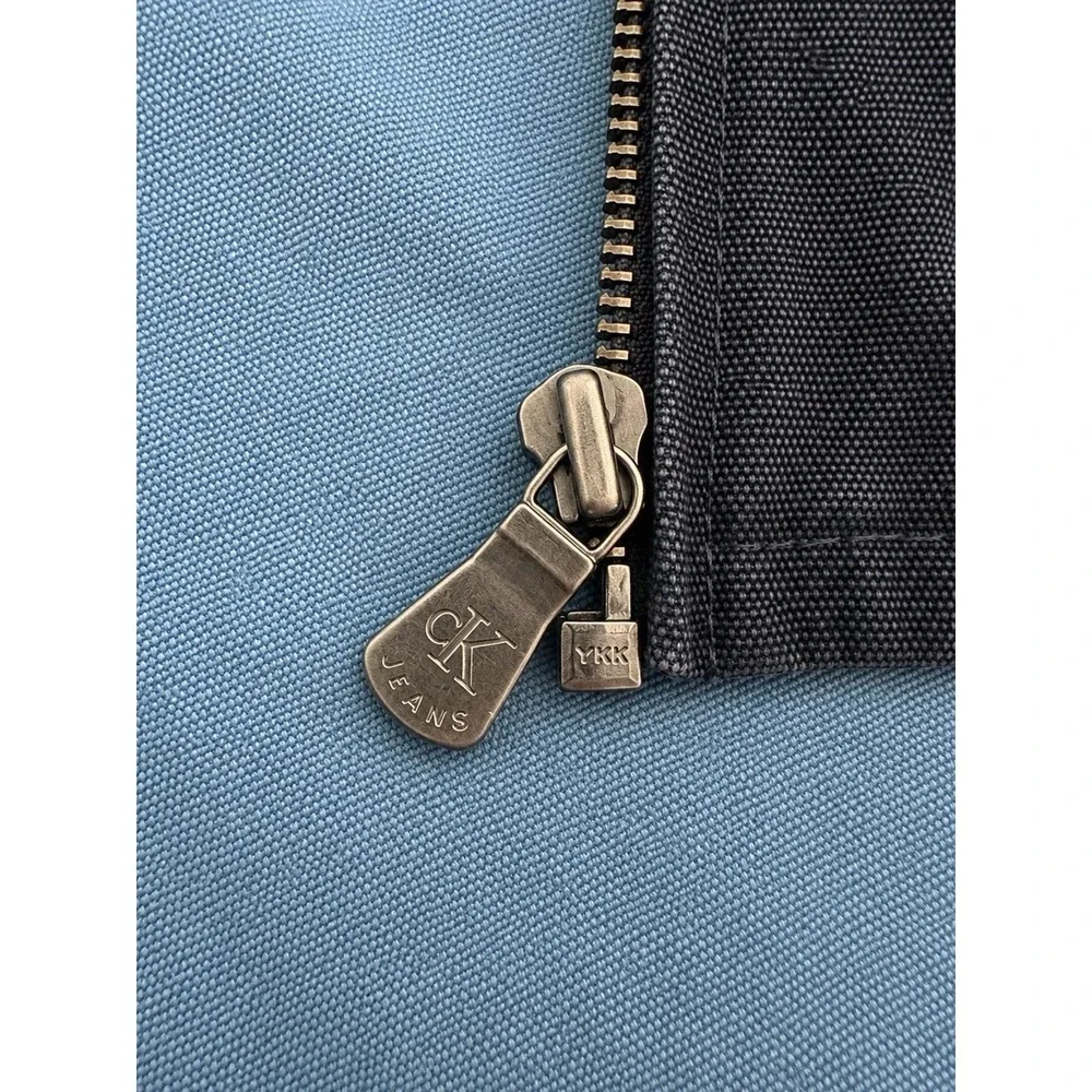 Vintage 90s Calvin Klein Jeans Jacket Mens M Blue Band Collar Full Zip Moto CK